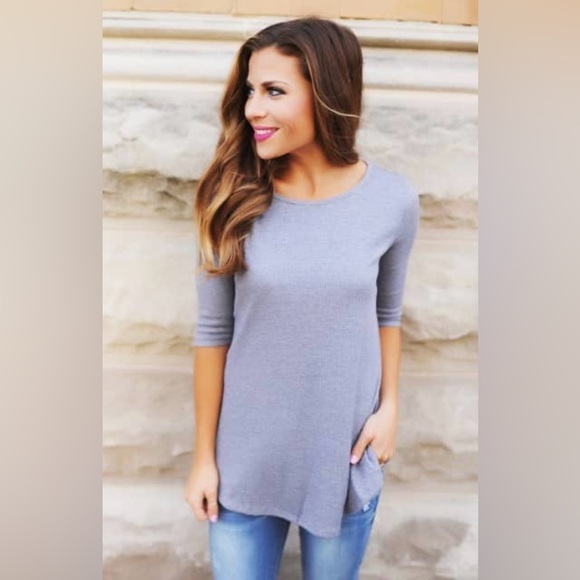 Gray Thermal Waffle Knit Top - Picture 2 of 2